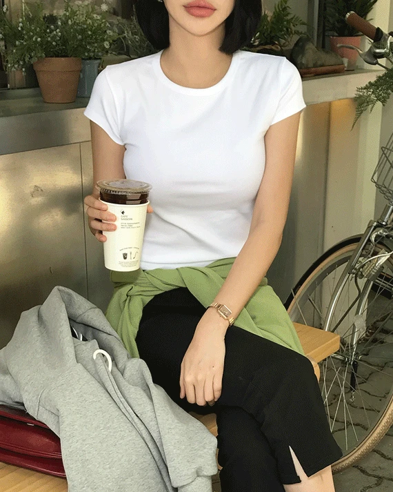 해피 반팔 라운드 티셔츠(5COLOR)