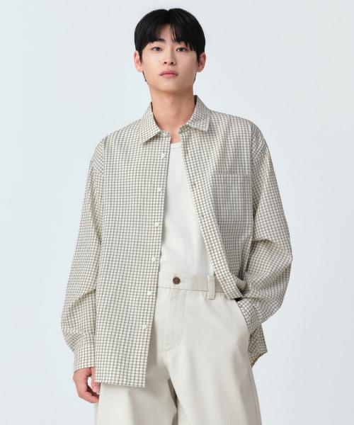 릴렉스드 스몰 플레이드 체크 셔츠 [라이트 베이지/그레이]