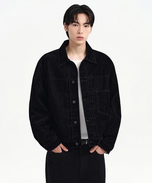 벨벳 릴렉스드 데님 트러커 재킷 [블랙]