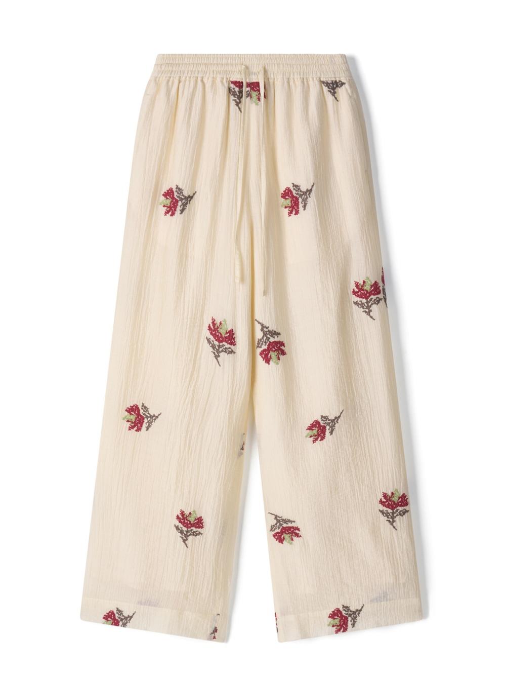 [2nd] Garden Blossom Embroidered Pants [Ivory]