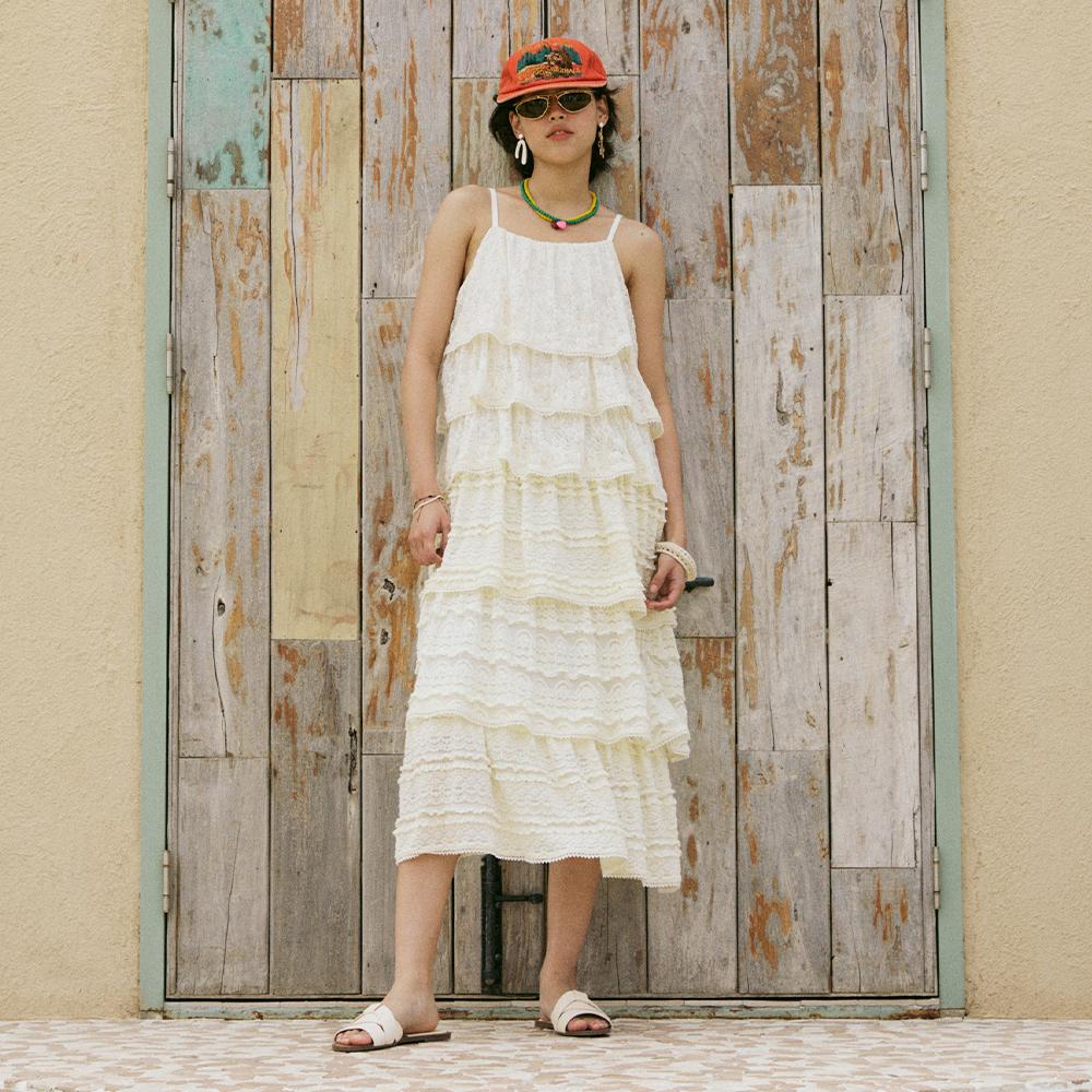 우먼즈 캉캉 슬리브리스 롱 드레스 아이보리_FR2WS17F