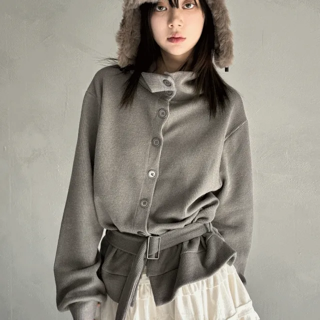 [set!/소장추천!]무드 업 벨트 라인 포인트 하이넥 터틀 루즈 스탠다드 니트 가디건(3color)
