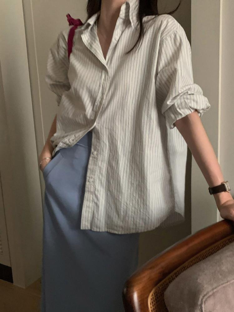 소라,블랙당일 / pyt 프영띵 워싱 단가라 스트라이프 셔츠 오버핏 남방