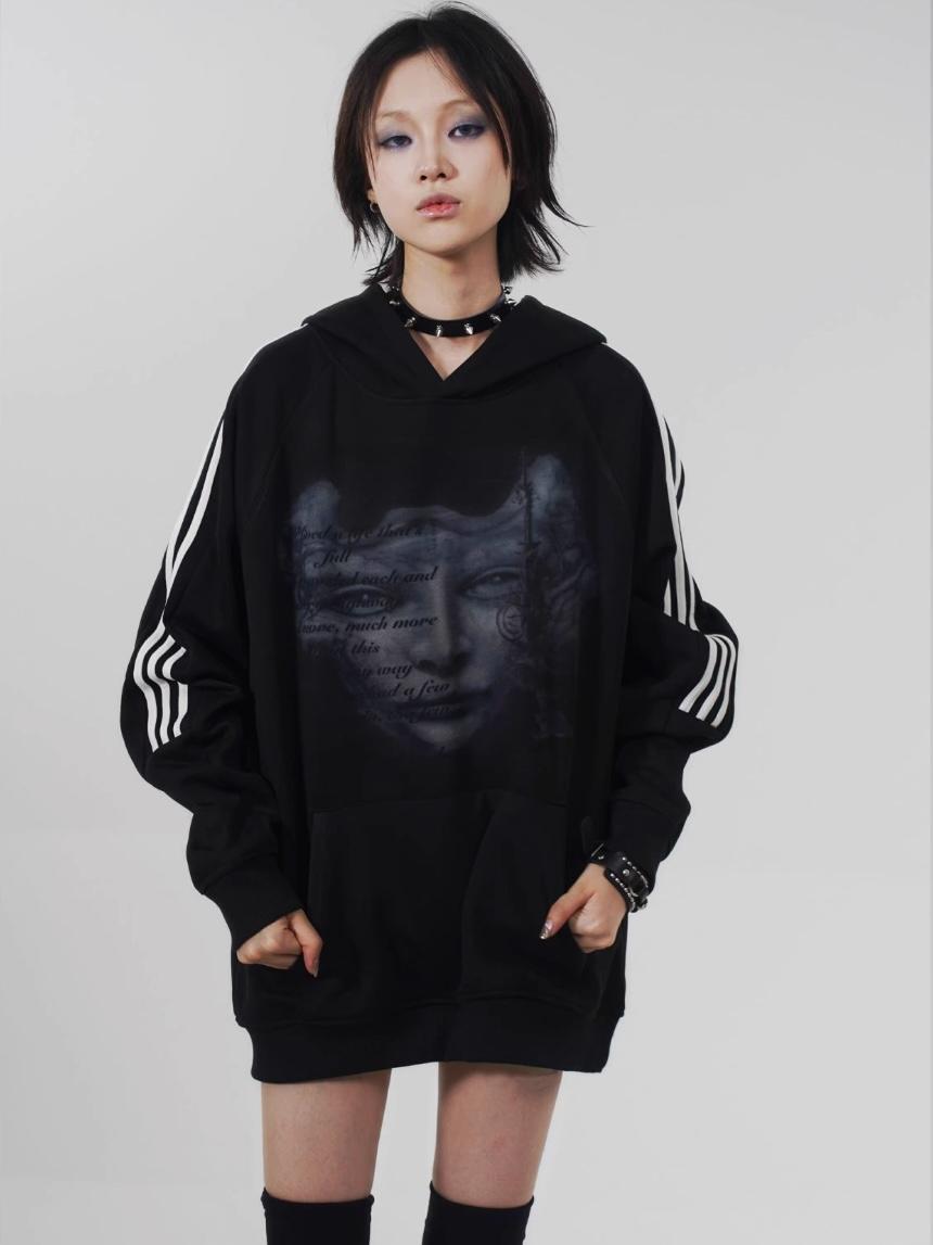WEBBAR NO.110-X Gothic Emo Dark Style Soviet Post-Punk Black Hoodie