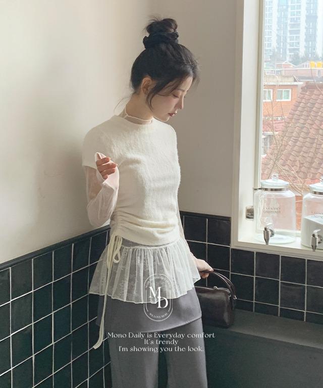 모노데일리 [#.데이트룩]  퓨링 레이스 레이어드 니트 (니트,레이스 티셔츠 set) (입고지연 3/11 이후 순차 발송)