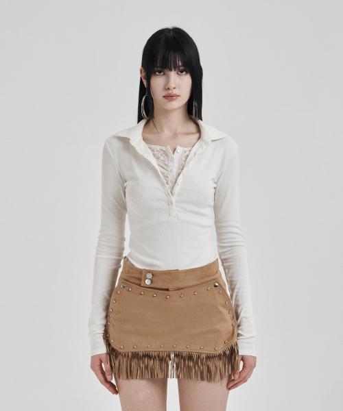 Ivory Lace layered longsleeve polo shirts