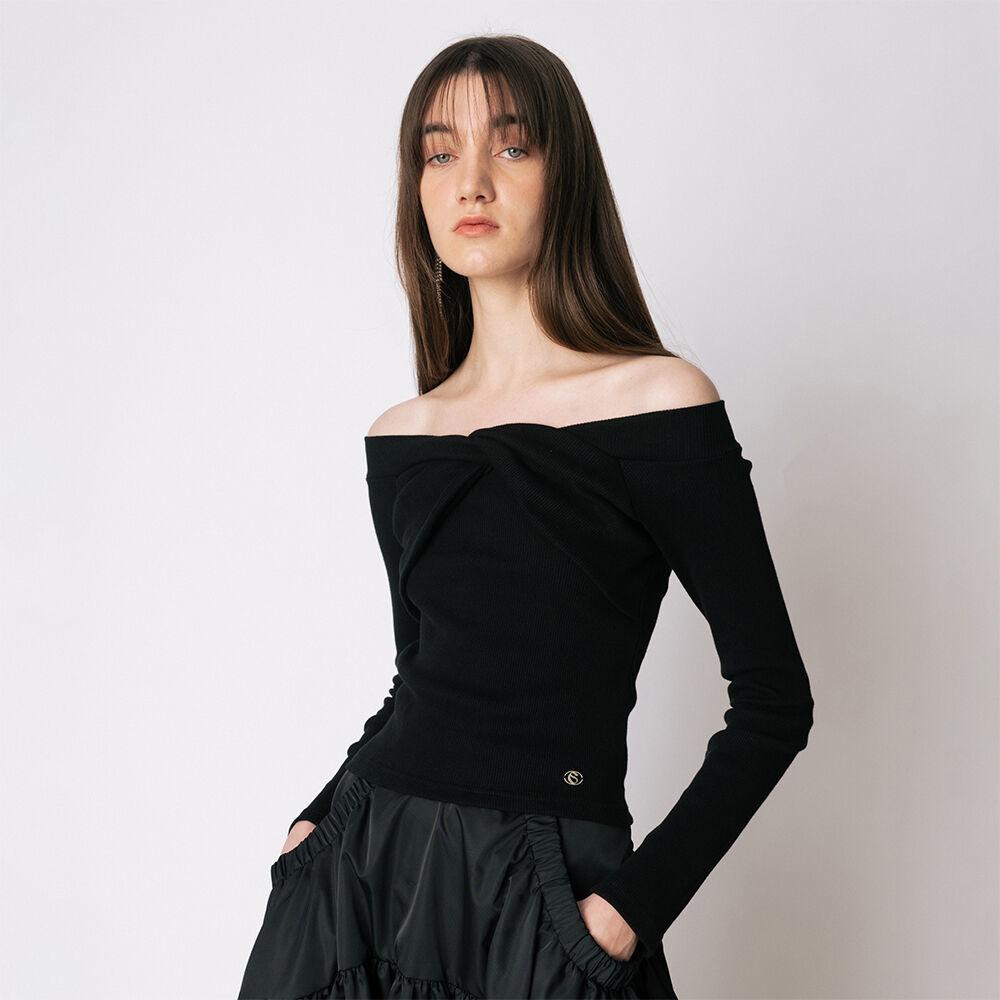 CO OFF SHOULDER JERSEY TOP_BLACK
