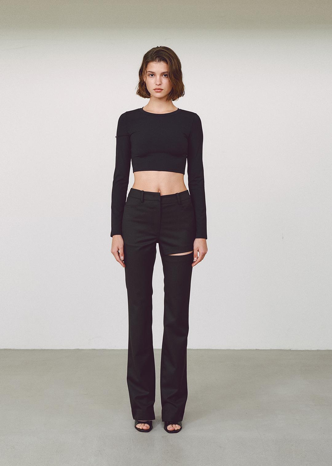 THIGH CUT PANTS - BLACK