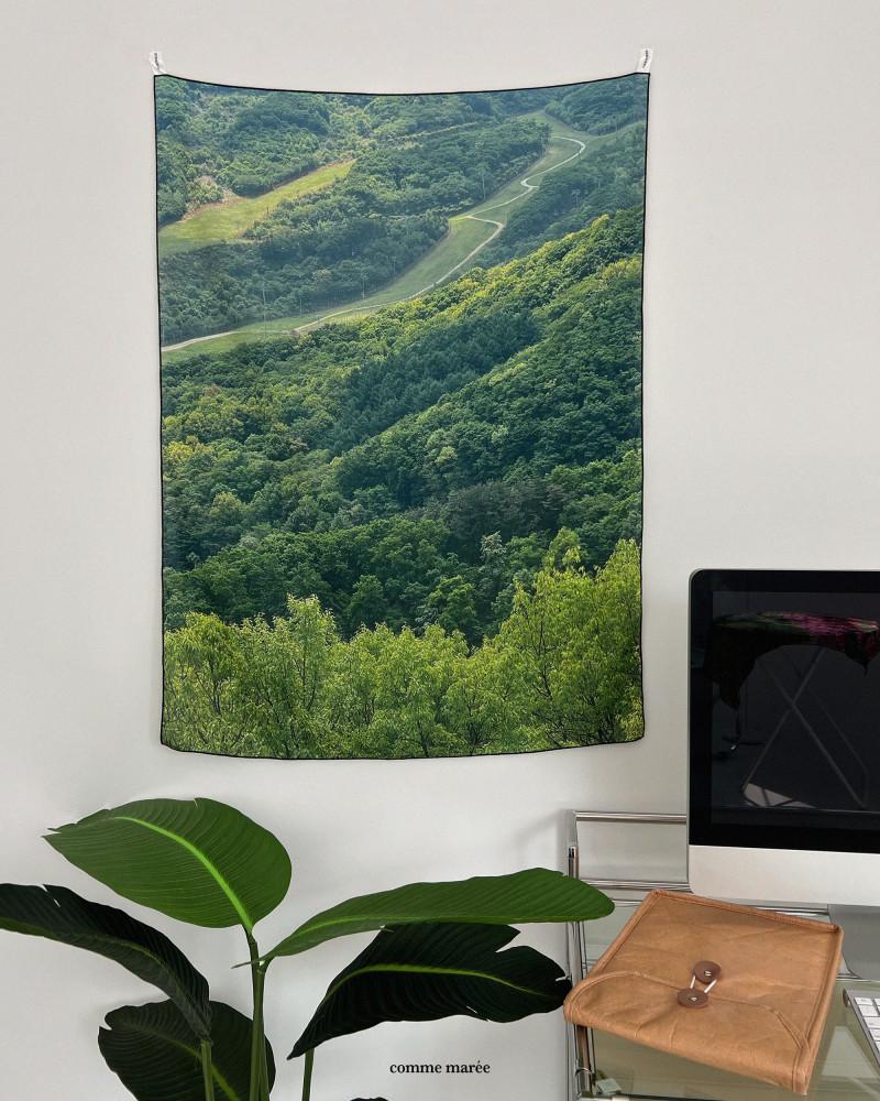 꼼마레 그린 포레스트 쉬폰 패브릭 포스터 숲 가리개 커튼