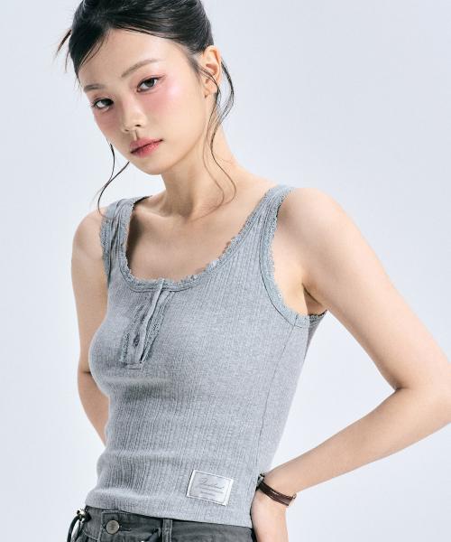 켈시 버튼 슬리브리스 [GREY]