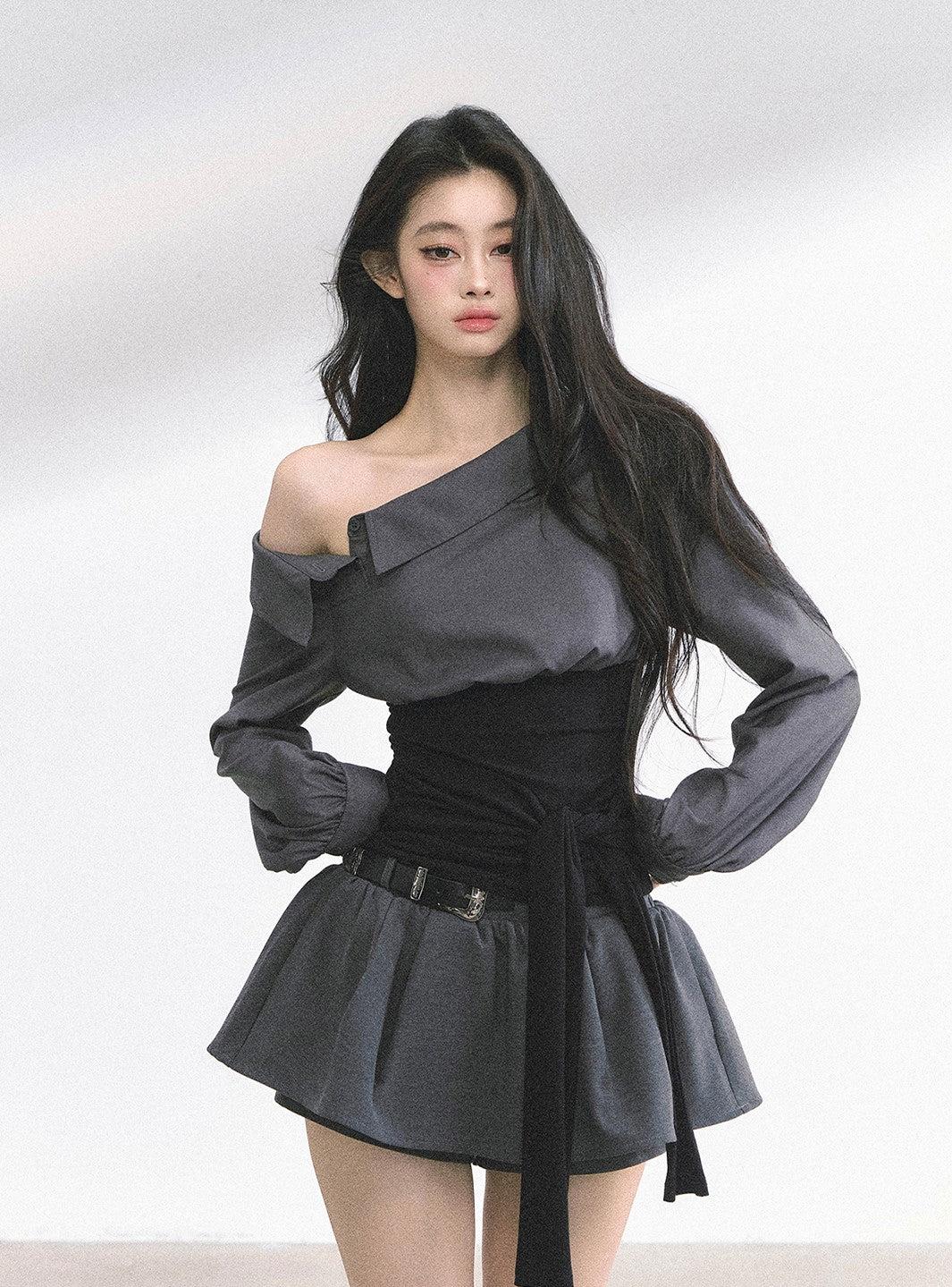 Oblique Shoulder Slim Shirt/Dress DIA0492