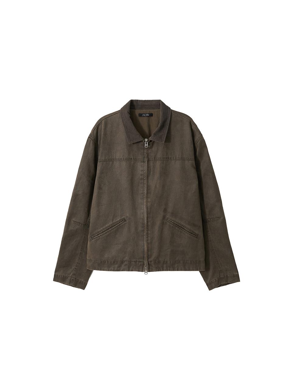 Washed Leather Work Jacket Khaki Brown