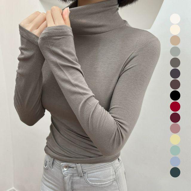 [두장가격/1+1]  15컬러 이너목폴라 얇은목티 텐셀폴라티