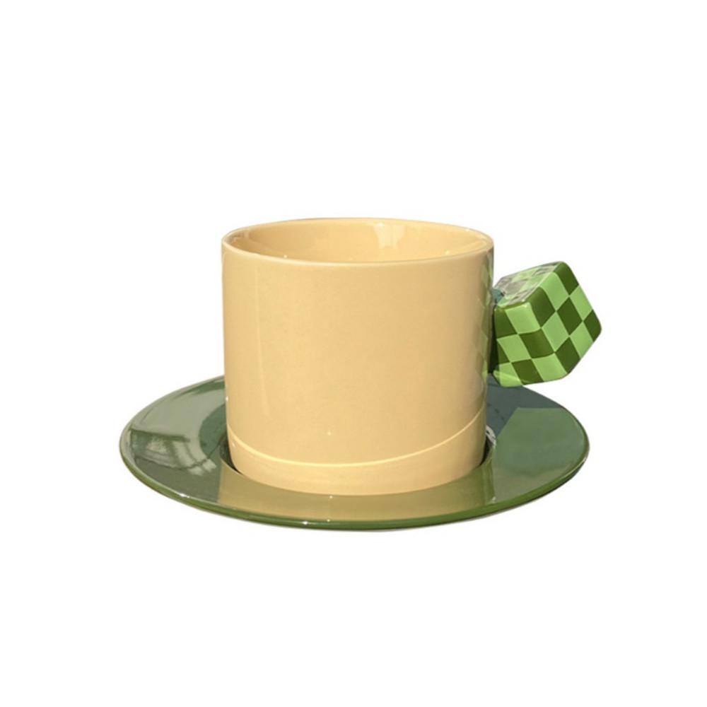 큐브 컵앤소서 3color 홈카페 머그컵 유니크 세라믹 머그