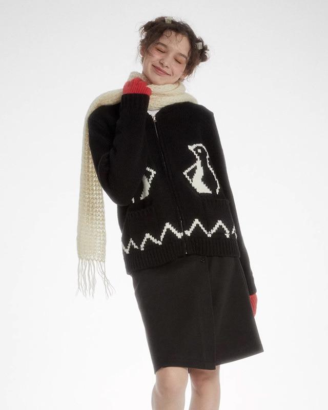 UNRETRO 그래픽 니트 후드집업 (블랙)