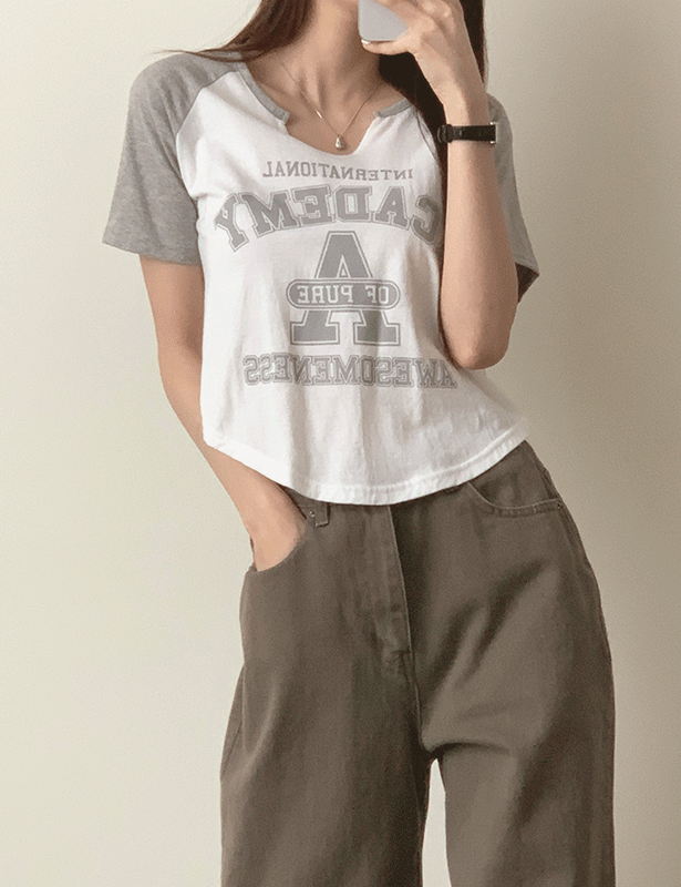 [꾸안꾸/힙무드] 배색 나그랑 레터링 반팔티셔츠 (4color)