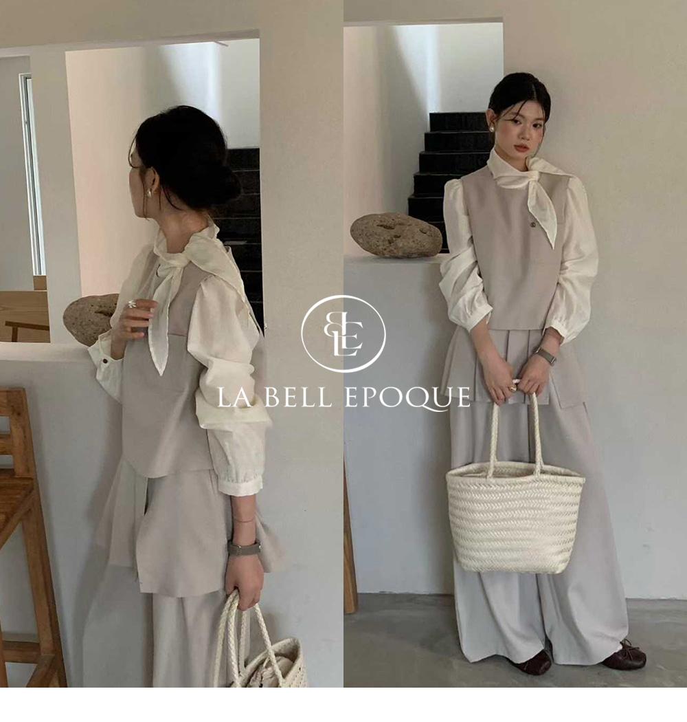 몬더 봄 결혼식 하객 레이어드 조끼 블라우스 플리츠 팬츠 투피스 세트