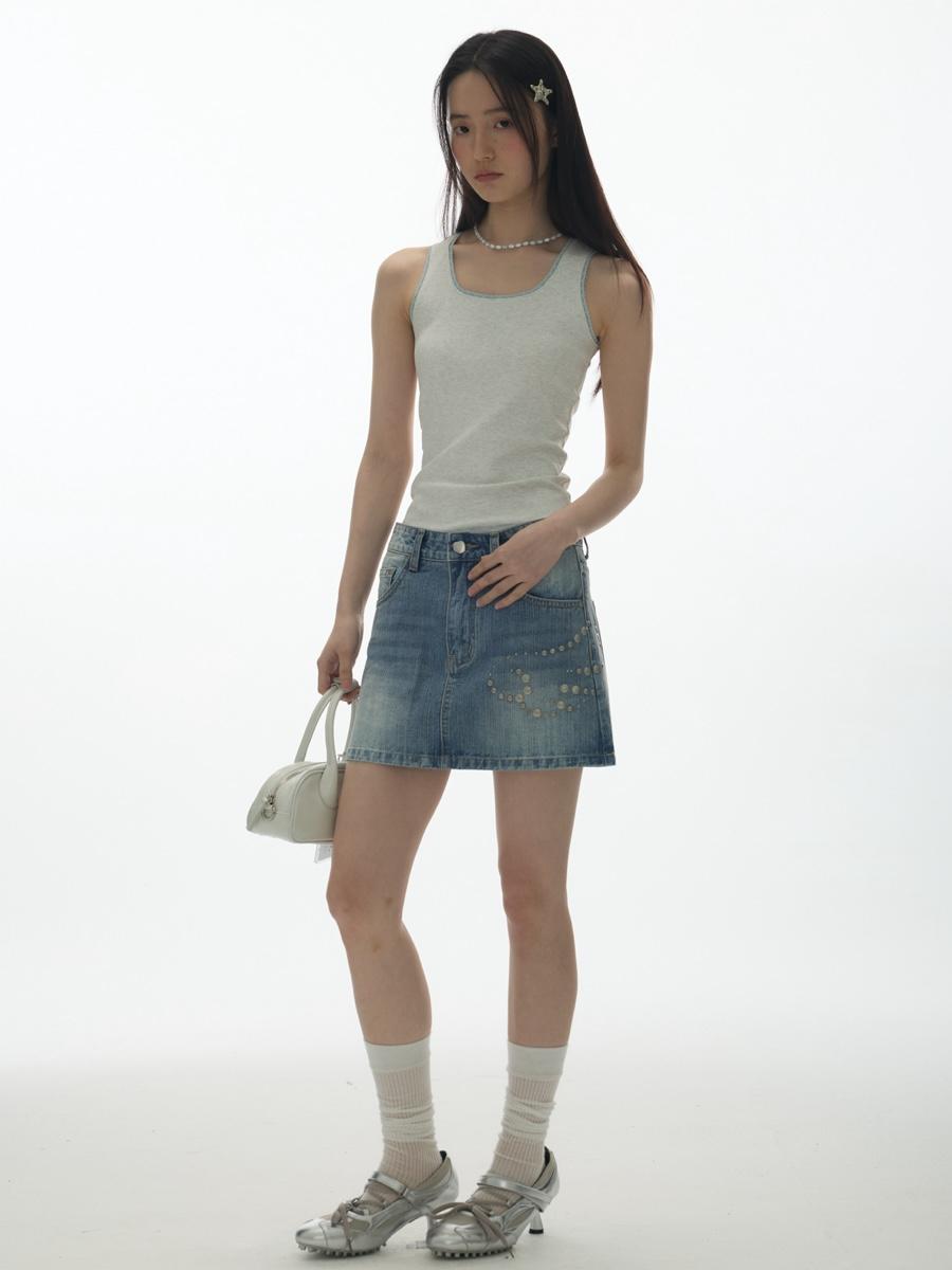 YaWhat Wings Rivet Denim Skirt