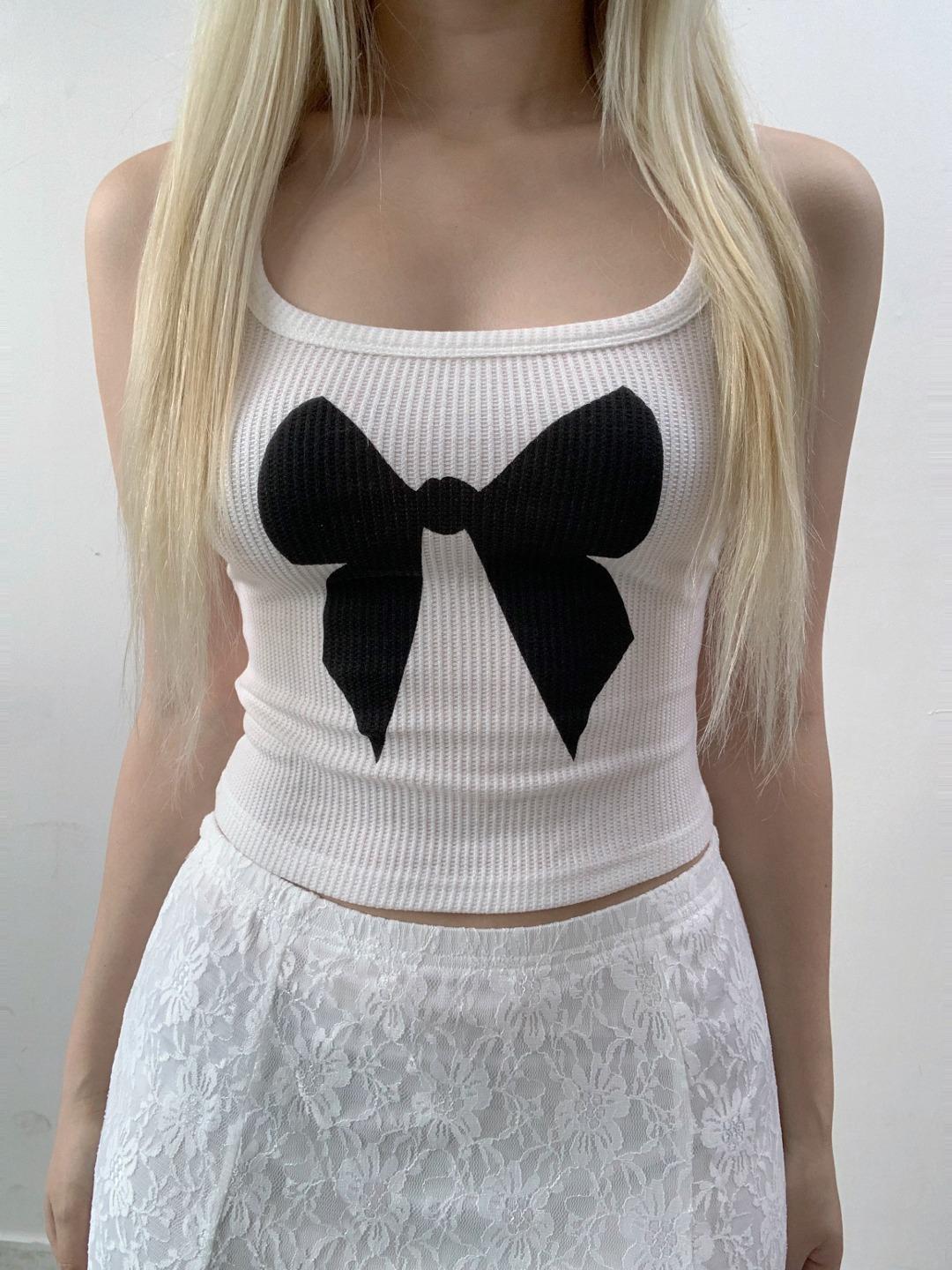 y2k black ribbon short sleeves