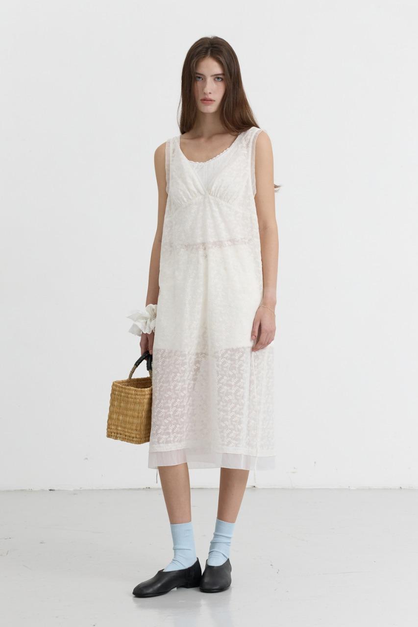[PRE-OPEN] SHEER LAYERING DRESS WHITE FLOWER