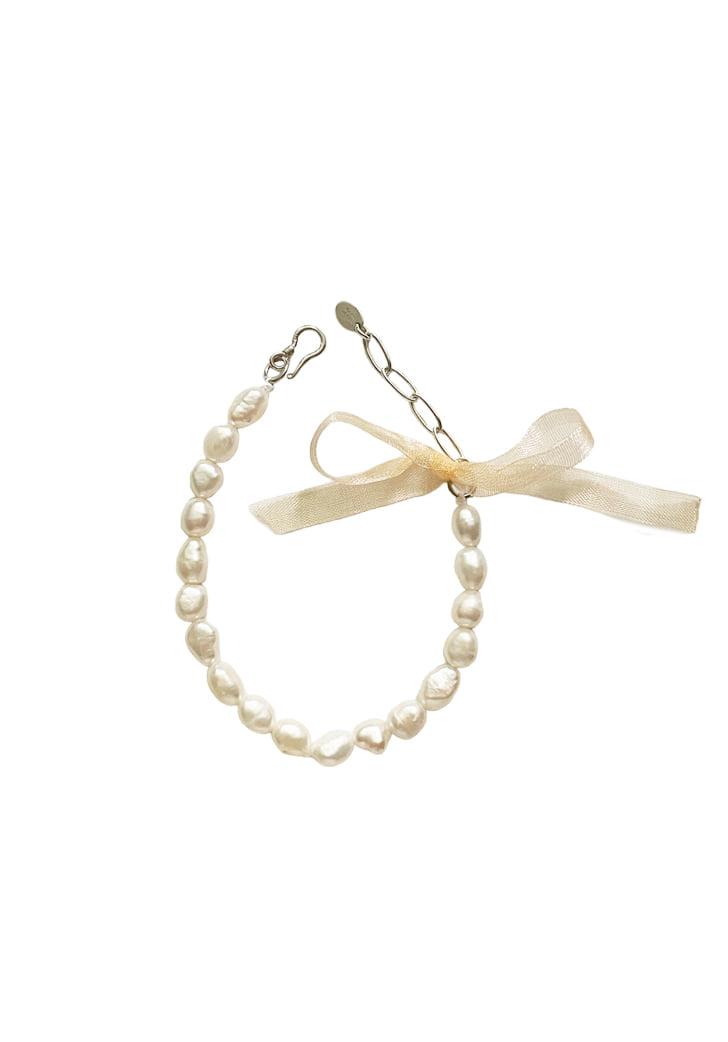 deep rose ribbon pearl bracelet (Silver 925)