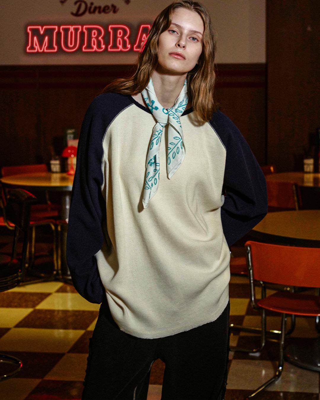 WAFFLE RAGLAN LONG SLEEVE _ NAVY