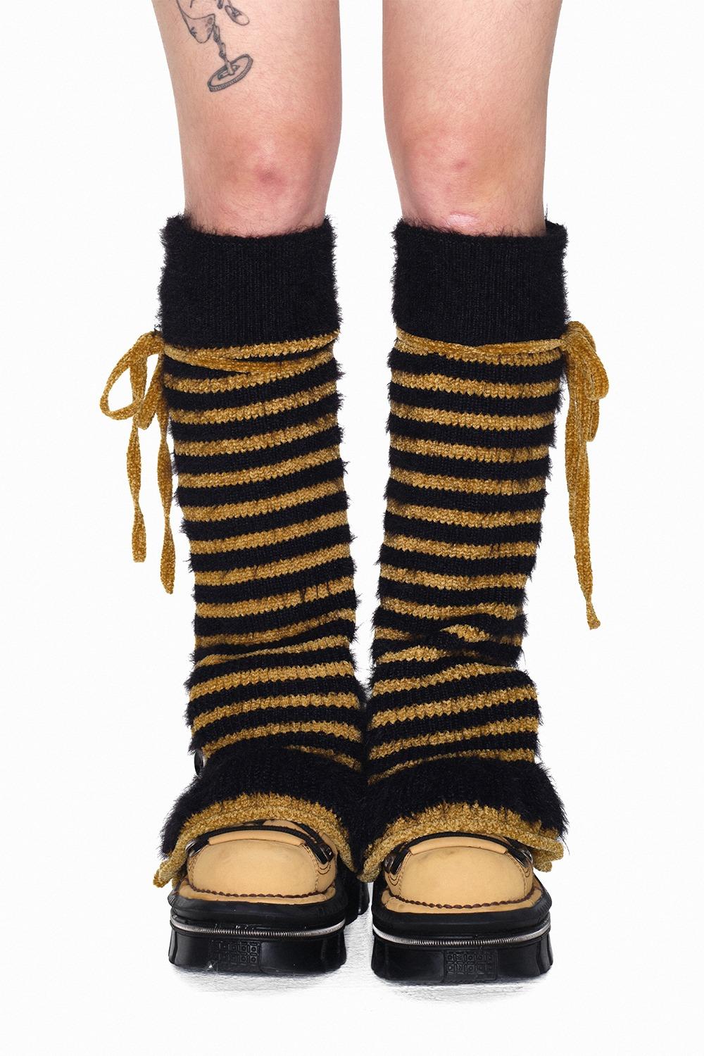 Stripe open leg warmer_black