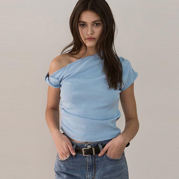 ONE SHOULDER CROP TOP_ SKY BLUE