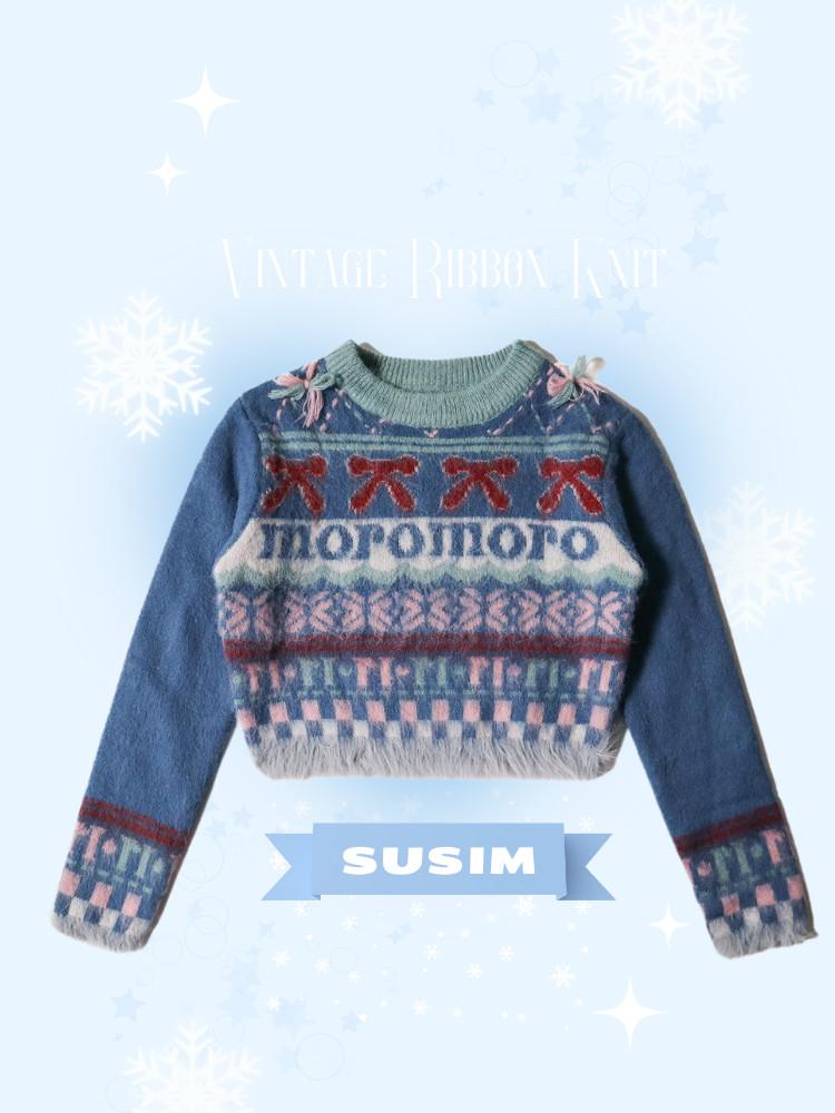 수심 Vintage Ribbon Sweater 빈티지 리본 니트 스웨터 울 겨울