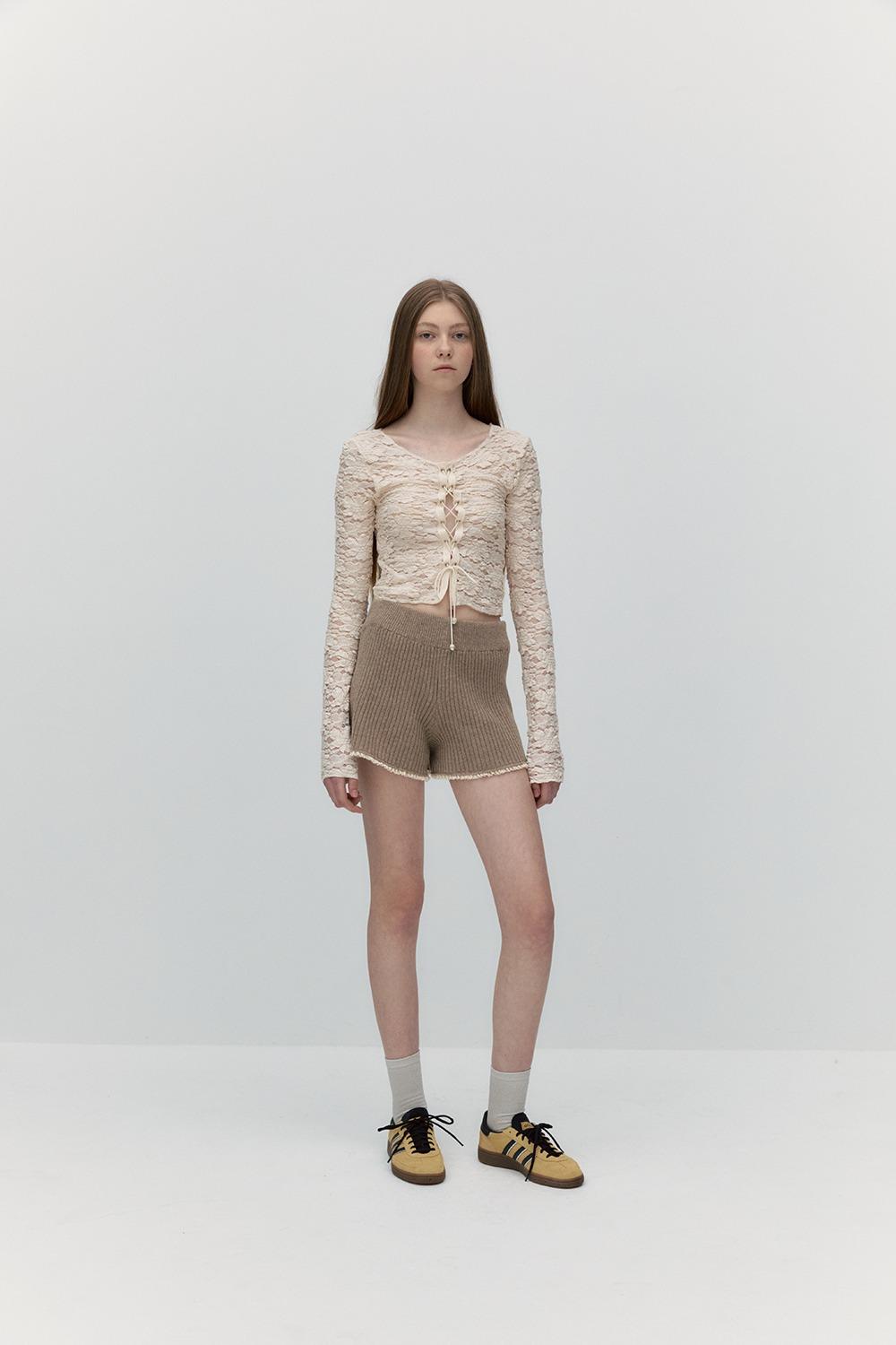 PETIT LACE KNIT PANTS [MELANGE BROWN]