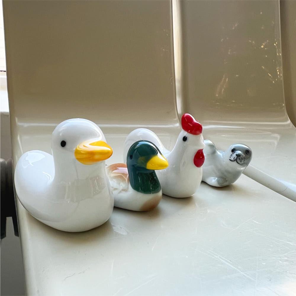 프로젝트소품 동물농장 수저받침 하얀오리 세라믹 도자기 숟가락 젓가락 받침