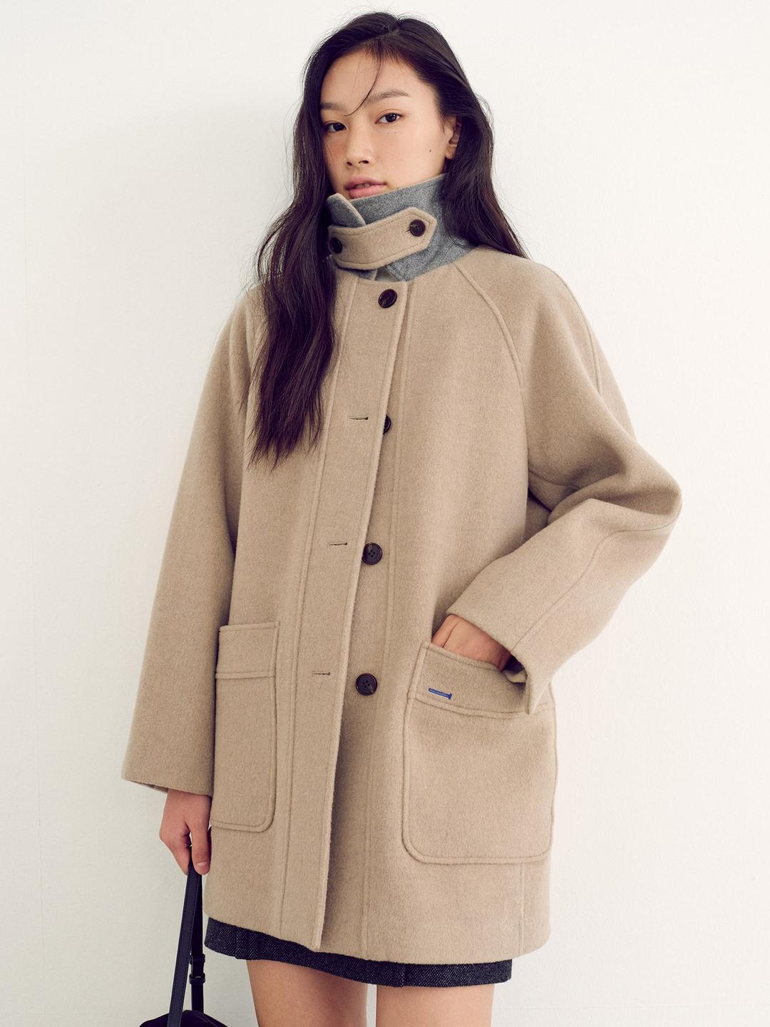 Cocoon Fit Midi Coat - Beige