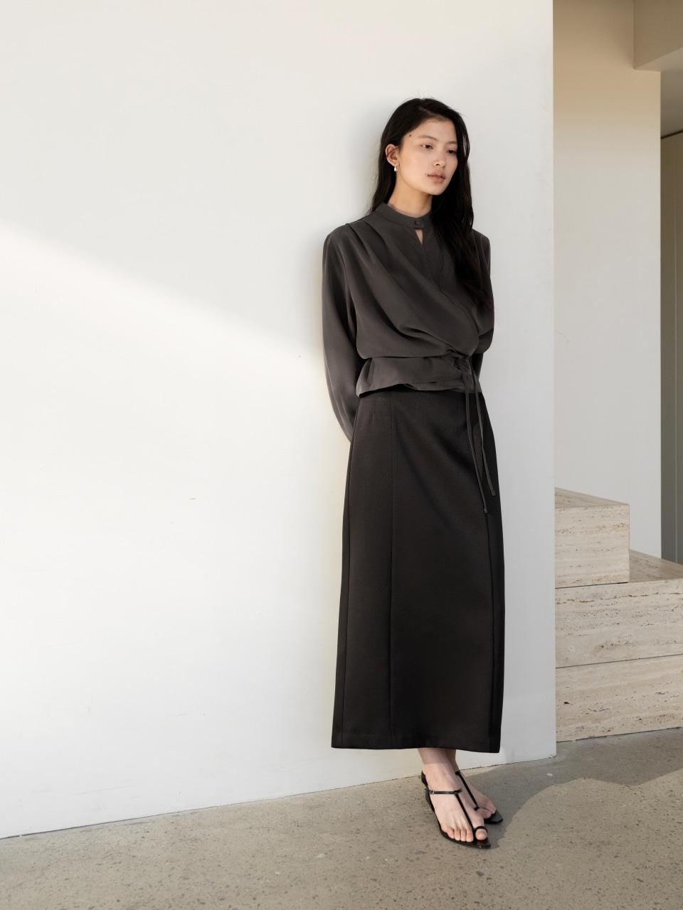 비앙 H라인 새틴 스커트[black]