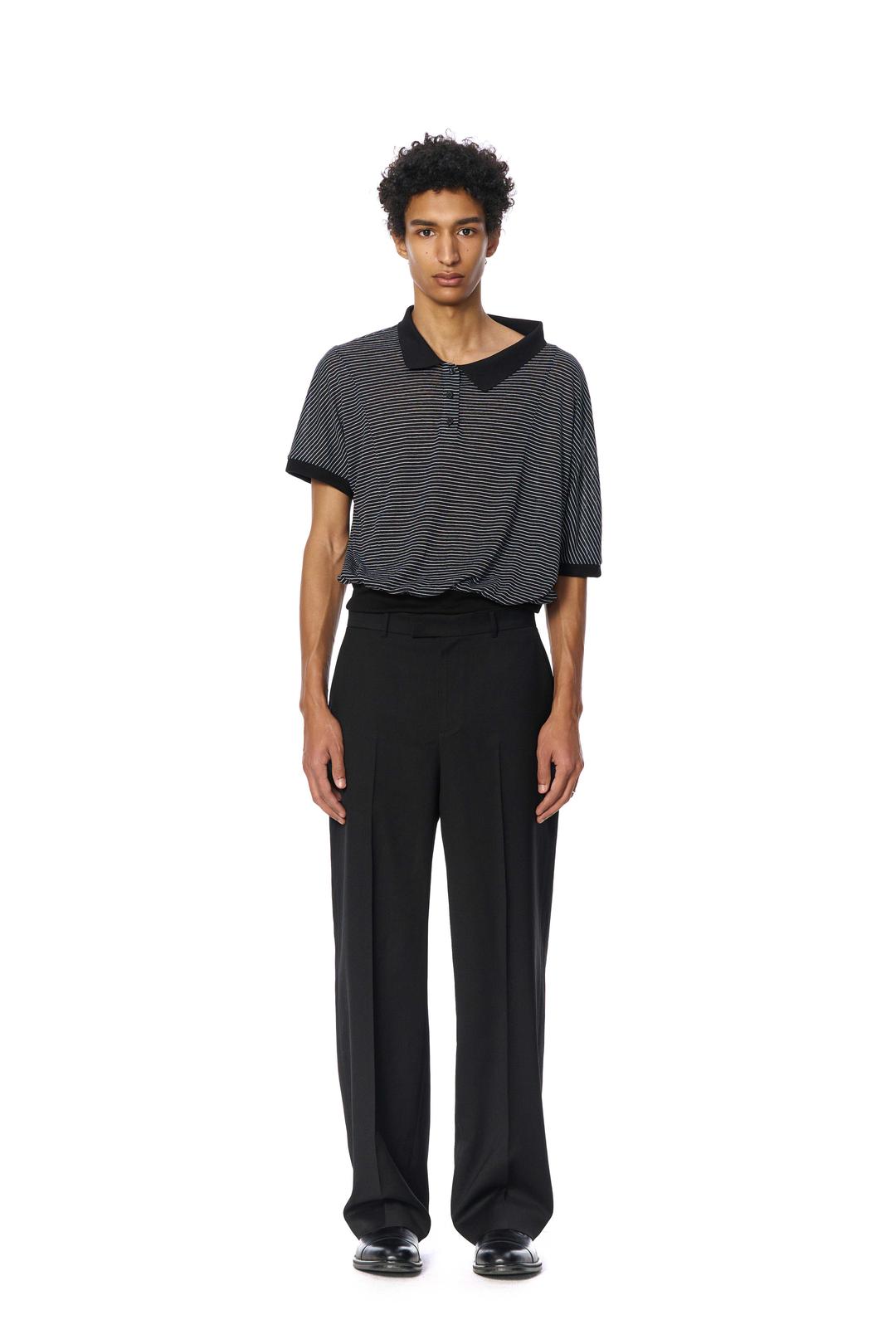 BLACK STRIPE ASYMMETRIC POLO SHIRT
