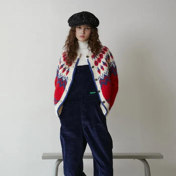 Boucle Nordic Cardigan (Red)