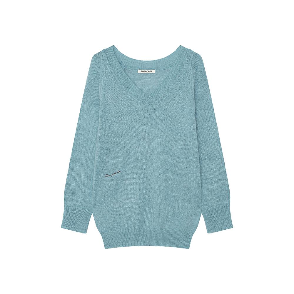 THEPORTA LOGO V-NECK KNIT, BLUE