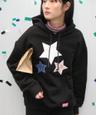 STAR PATCH MIXED APPLIQUE HOODIE BLACK