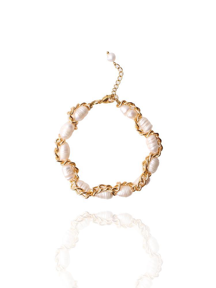 8mm 담수 진주 골드 체인 레이어드 팔찌