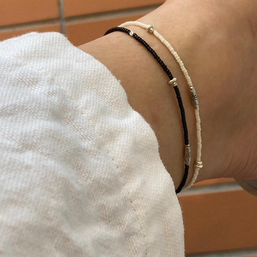 실버볼블랙밀크비즈발찌 실버925 여름악세사리 은볼 실발찌 끈발찌 레이어드 [mka007]