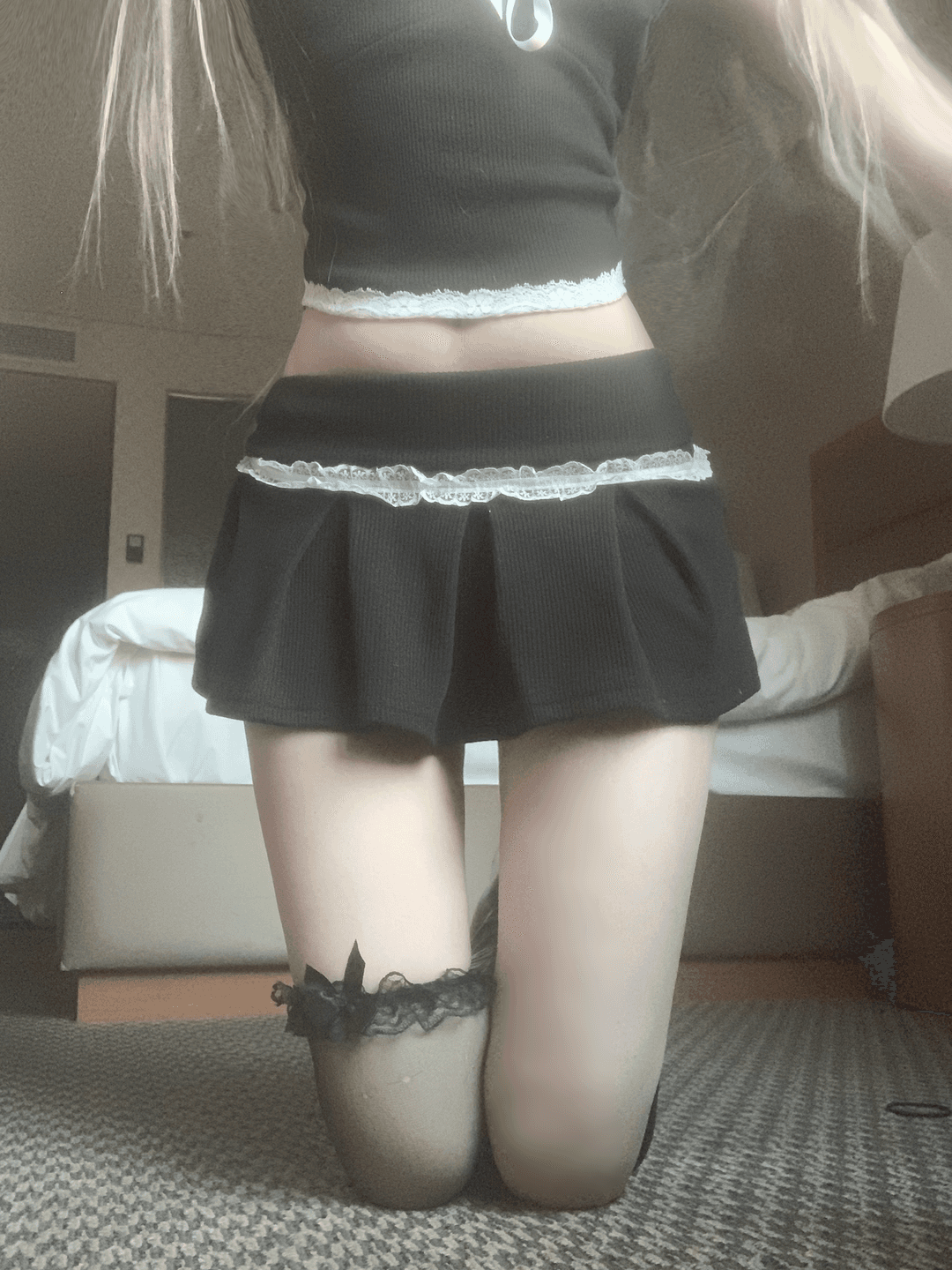 slate lace pleats skirt (2color)