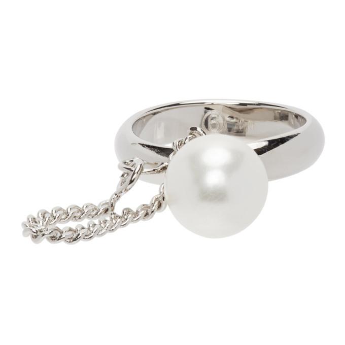 MM6 Maison Margiela Silver Pearl Chain Ring