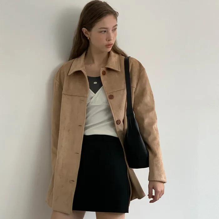 싱글 스웨이드 하프 자켓 (Beige)