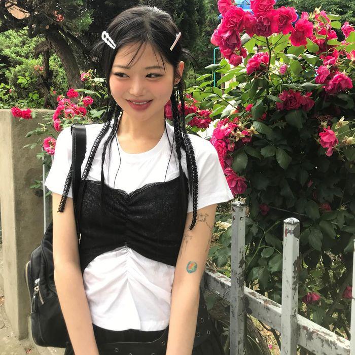 Bustier Layered T-Shirt (FL-122_White&Black)