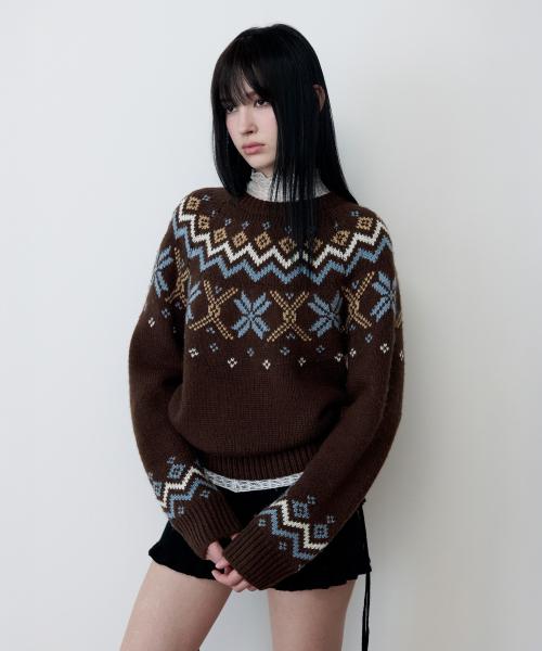 JACQUARD NORDIC WOOL KNIT BROWN