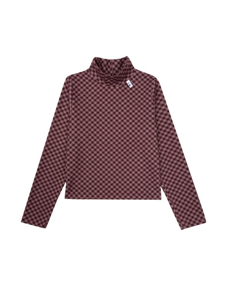 [RANDOMNOISE] [유튜버 PICK] Gingham Check Turtleneck T(Burgundy)
