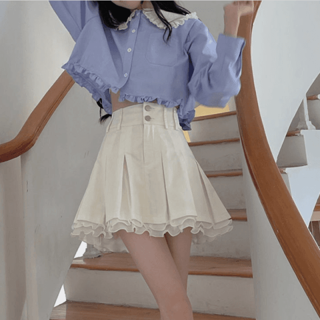 Harajuku Kawaii Fashion Fairycore Ruffle Pleated Skirt - White / XS