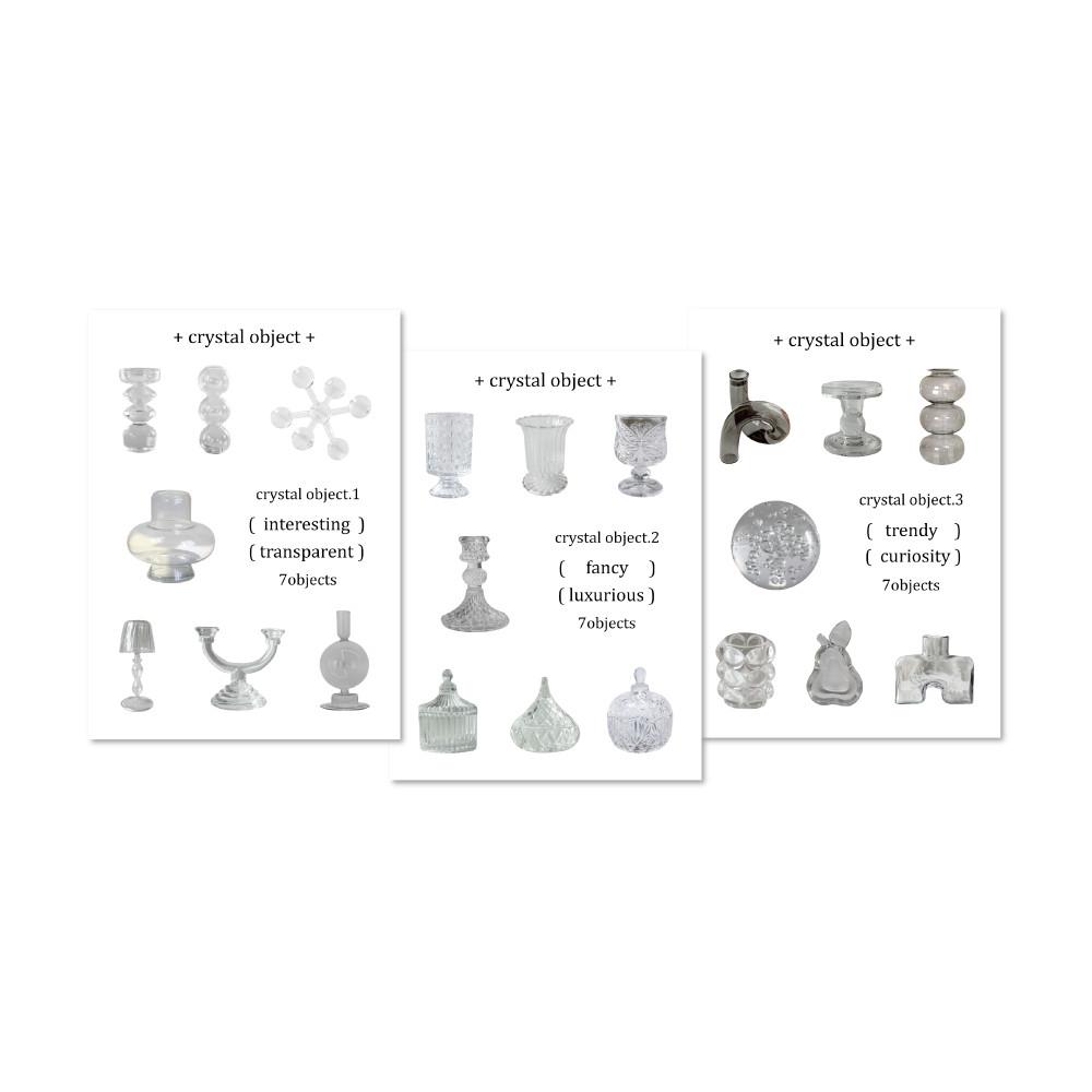[크리스탈 오브젝트 스티커] 힙한 흑백 비정형 사물 도무송 다꾸 용품 스티커세트