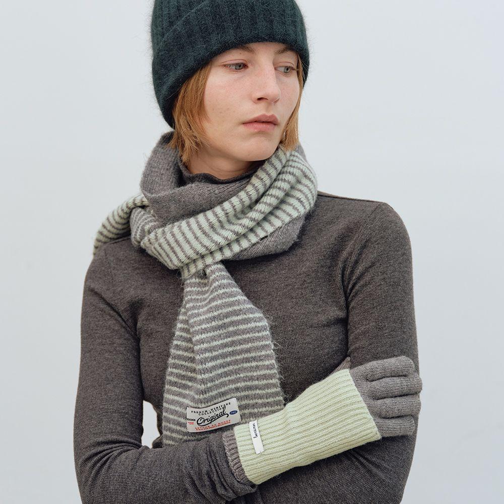 COLOR BLOCK KNIT MUFFLER - GREY