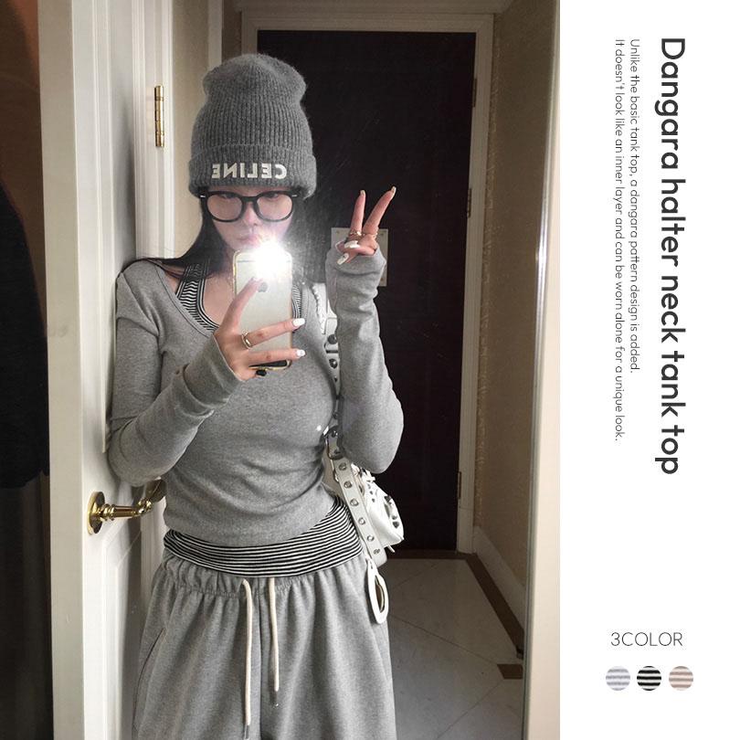 베이델리 [MADE/숏,롱]바이 단가라 홀터넥 나시