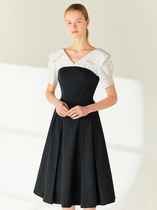 JENNIFER Shirt layered midi dress (Black)